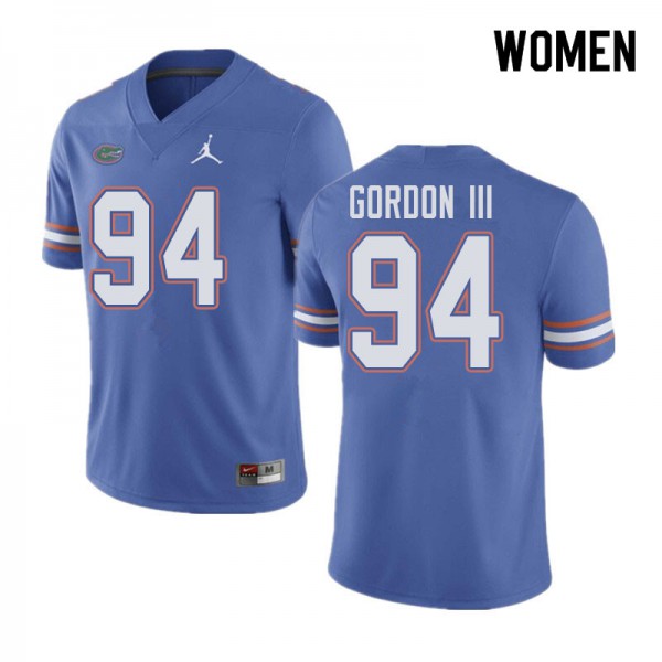 Jordan Brand Women #94 Moses Gordon III Florida Gators College Football Jerseys Blue